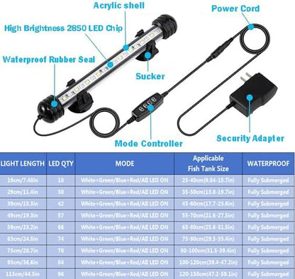 Submersible Aquarium Light Underwater Fish Tank Light with Timer Auto On/Off, LED Aquarium Light Bar 3 Light Modes Dimmer Adjustable Brightness,19.3inch (with Timer&dimmer)