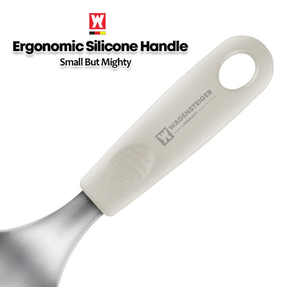 Short Stainless Steel Ladle 220mm (8.6”) – SUS304 Thick Deep Bowl Head with Soft-Grip Silicone Handle – Lightweight Mini Soup & Serving Spoon for Cooking – 5 Color Options (Ivory)
