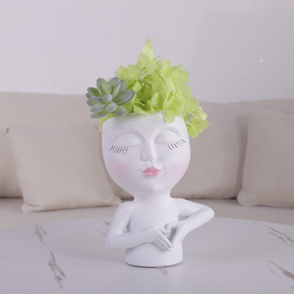 Face Planters Pots Head, Resin Succulents Plants Head Planter with Drainage Hole for Indoor Outdoor Plants Cute Face Planter Home Office Decor Flower Pots (White)
