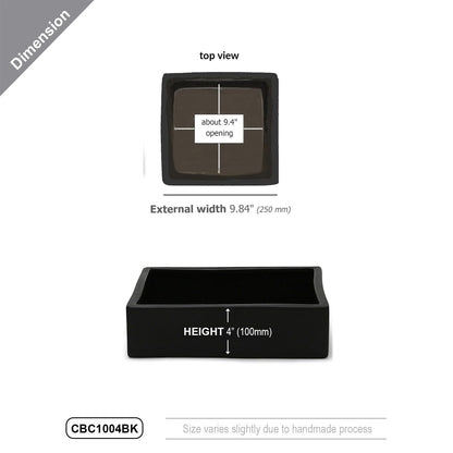 WGVI Black Square Ceramic Vase, Width 10", Height 4", Elegant Morden Short Square Pan Floral Succulent Planter Terrarium Pot Container Tabletop for Accent Home Decor 1 Piece