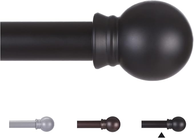 Thestoa Curtain Rods for Windows 48 to 84-92 inch, 5/8" Matte Black Curtain Rod, Stainless Steel Small Curtain Rods for Bedroom, Living Room,Kitchen,Farmhouse, Outdoor Curtain rod Black