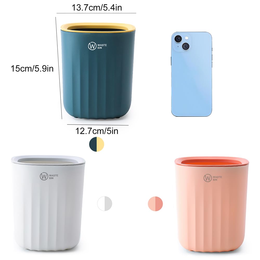 QLFJ-FurDec 3 Pcs Mini Trash Can with 180 Trash Bags, Tiny Desktop Wastebasket, Small Plastic Countertop Garbage Can Storage Basket for Bedroom, Bathroom, Kitchen, Office Tabletop(White + Blue + Pink)