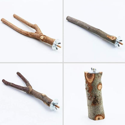 4 Pack Natural Wood Bird Perch Parrot Stand Branches Fork Toys,Pet Bird Cage Wooden Hanging Perch Platform Hammock Swing Toy for Small Parakeets,Budgies,Cockatiels,Conures,Finches