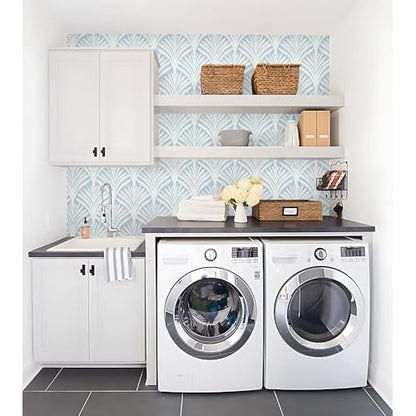 Hopepak Blue Peel and Stick Wallpaper Self Adhesive Removable Wall Paper for Bedroom/Bathroom Modern Geometric Contact Paper for Cabinets Vinyl Rolls 17.3''x78.7''