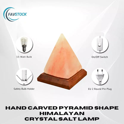 FAVSTOCK Himalayan Salt Lamp, Natural Pyramid Salt Rock Lamp with Handcrafted Wooden Base & Night Light, Soothing Amber Glow, for Home, Office, Yoga Decor, 6 x 4.5 Inches