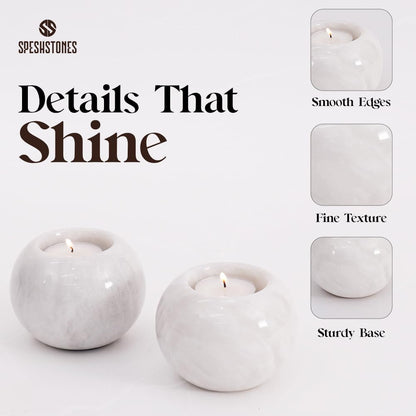 SPESHSTONES Marble Tealight Candle Holder 3.5 Inch White Gifts, Stone Holders for Votive Candles & Small Tea Lights Set of 2 for Birthday, Wedding Decorations