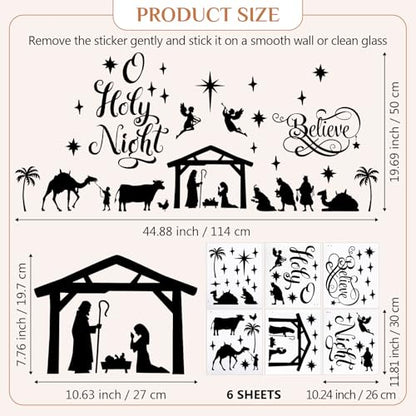 Chinco Large Christmas Nativity Scene Wall Decor Stickers Nativity Vinyl Wall Decal Christmas Decorations Religious Wall Murals Modern for Xmas Room Decor, Black (O Holy Night)