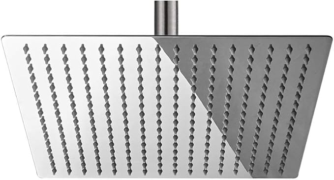 BESy 12 Inch Rain Shower Head, 12" Square Rainfall & High Pressure Stainless Steel Bath Shower Head, 1/16" Ultra Thin, Waterfall Full Body Coverage with Silicone Nozzle, Polished Chrome