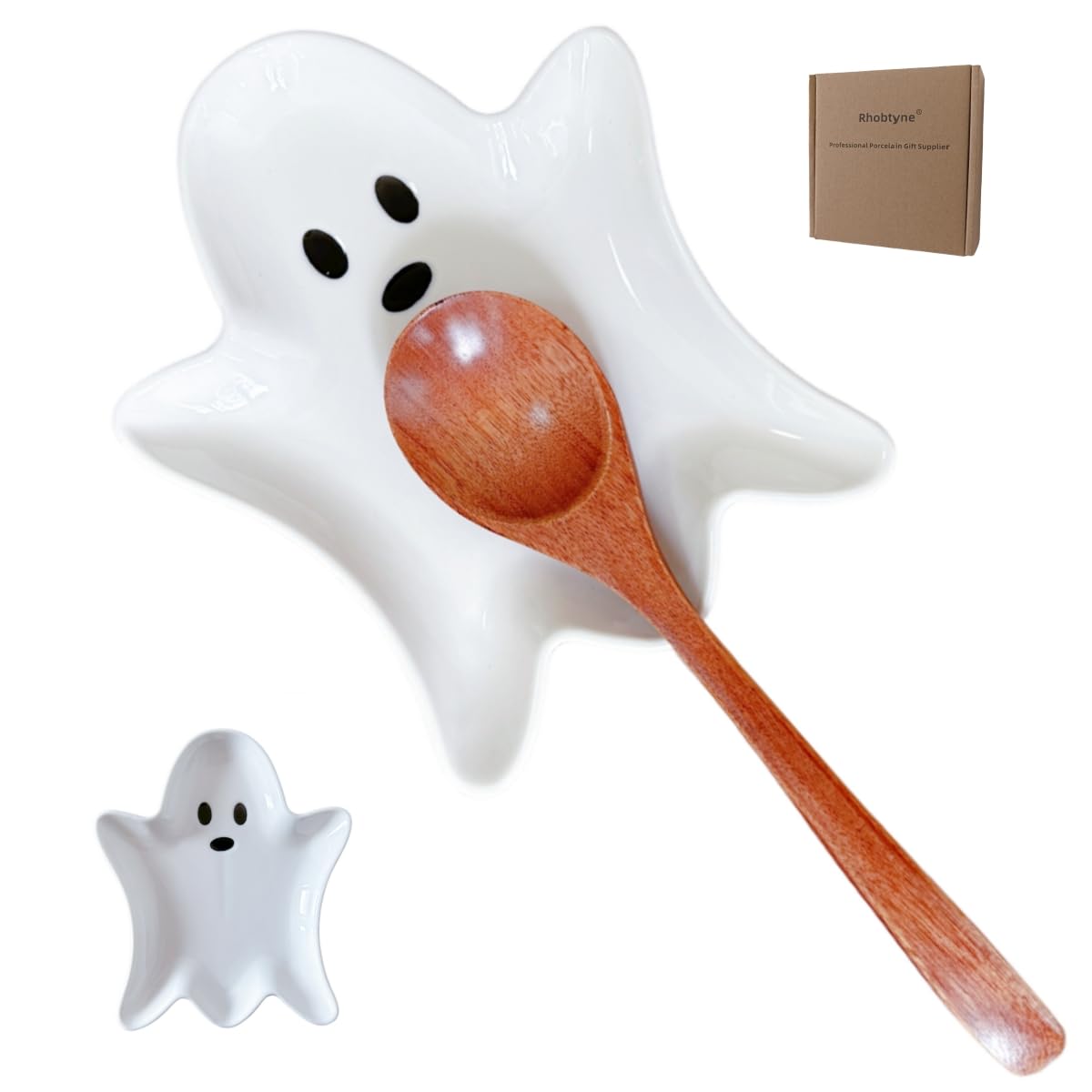 Ceramic Spoon Rest for Stove Top, Halloween Ghost Cute Spoon Rest for Kitchen Counter, Cooking Spoon Holder for Kitchen Counter, Utensil Rest Spatula Rest Ladle Holder Tong Rest (White)