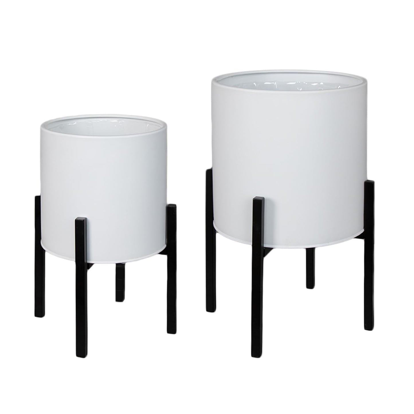 ARNIS Modern Plant Pots, Set of 2 Large Planters with Stand, Decorative Planters, Metal Pots with Drainage Holes for Living Room, Office, Garden or Balcony, 8.25 &10.5 Inch, White