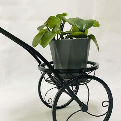 Iron Flower Plant Stand 3 Potted Bicycle Shape Garden Planters Rack Patio Metal Display Shelf Stand Indoor Outdoor (Black- Round) (20.1inh) (Black )