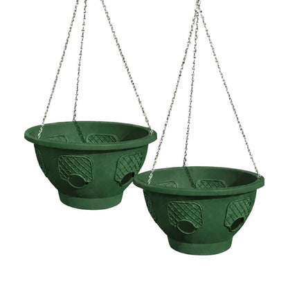 smart spring Ultimate Hanging Basket Strawberry & Flower Planter – 6 Side Planting Spaces, Drainage Hole, 1” Water Reservoir, Zinc-Plated Chain Included, Made in the USA (Deep Forest)