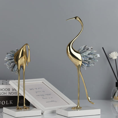 Suruim Gold Decor Accents, Brass Birds Statues - Modern Crystal Ornaments for Living Room, Bedroom, Office Desktop, Cabinets (Blue A)
