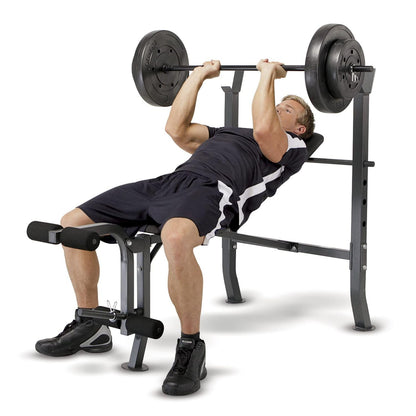 Marcy Standard Weight Bench with 80lbs to 100 lbs Vinyl-Coated Weight Set for Strength Training, Weight Lifting for Personal Home Gym