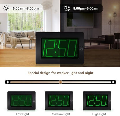 Alarm Clock, Wall Clock, Digital Clock, 3" LED Digit Display, Adjustable Brightness, Auto Night Mode, Auto Alarm Volume Increasing, Wall-Mount & Table-top