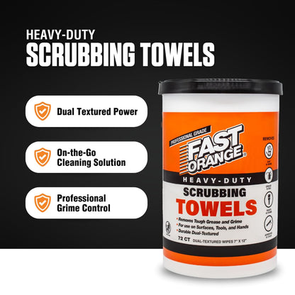 Fast Orange Heavy Duty Scrubbing Towels Removes Tough Grease, Grime, Paint, Resins, Glue and More, for Hands, Tools and Surfaces Without Sticky Residue, 72 ct