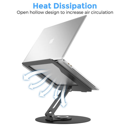 Swivel Laptop Stand for Desk, Adjustable Height Aluminum Computer Stand with 360 Rotating Base, Foldable Ergonomic Riser, Portable Laptop Holder Compatible with MacBook, All Laptops 10-17'', Black