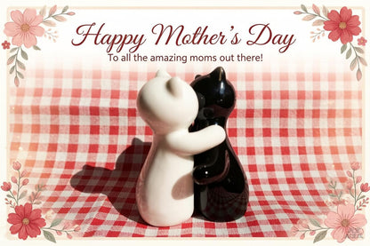 Holitika Cat Salt and Pepper Shakers, Cute Hugging Cat Couple Set, White & Black Set, Easy to Refill & Dispense (Seasoning & Spice) - Perfect for Gift, S1