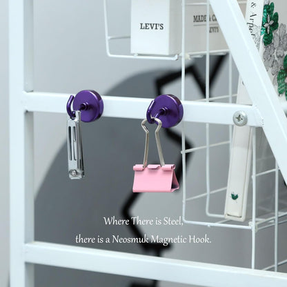 Neosmuk Magnetic Hooks Heavy Duty,Strong Magnet with Hook for Fridge, Super Neodymium Extra Strength Industrial Hooks for Hanging, Magnetic Hanger for Toolbox, Cruise, Grill(Purple,4 Pack)