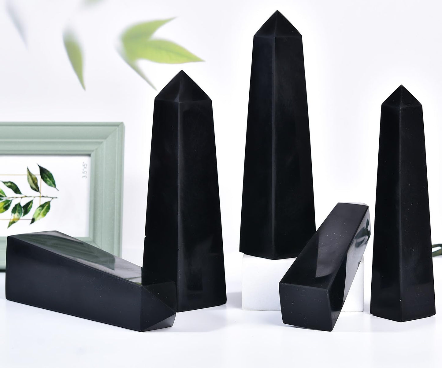 JIC Gem Black Obsidian Large Healing Crystals Wand 4 Faceted Crystal Point Obelisk Gemstone Natural Reiki Energy Stone for Meditation Crystal Grid Decoration 1.1-1.7 Lbs