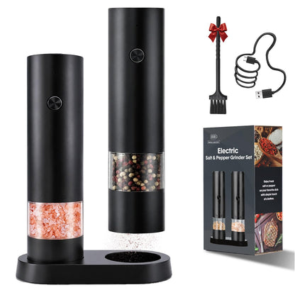 Electric Salt and Pepper Grinder Set, Rechargeable Automatic Salt and Pepper Shakers, One-Handed, Adjustable Coarseness, Pepper mills with stand, Seasoning Tools for Kitchen, Home Gifts