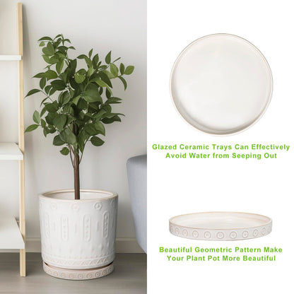 Eightpot Plant Drip Tray - Ceramic Plant Saucer for Outdoors 9.3 Inch Plant Tray for Indoors No Holes Plant Pot Saucer Plant Dishes to Catch Water Round Plant Drainage Trays, Cream White