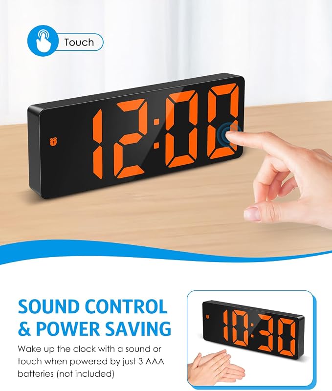 AMIR Digital Alarm Clock Large Display, LED Alarm for Bedroom, USB/Battery Powered Bedside Alarm Clock with Snooze, 12/24H, 3 Adjustable Brightness, Temperature, Electric Desk Clock for Home, Office