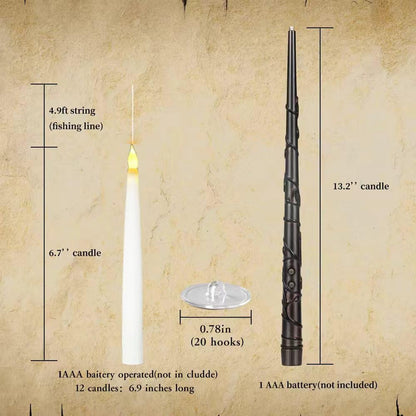xunhuimemory 12 Pcs Floating Candles with Wand, LED Flickering Warm Light Magic Deco Candle, Flameless Taper Candles Battery Operated for Halloween Party Decor with Wand Remote Candle Wand Remote