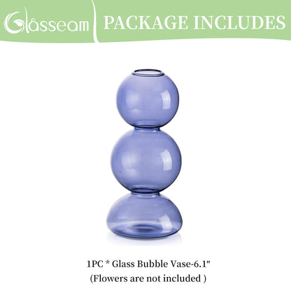 Glasseam Glass Bubble Vase, Cute Light Blue Vases for Flowers, Unique Small Flower Vases for Centerpieces, Ball Aesthetic Decorative Vase, Round Modern Vase for Home Decor Living Room Decorations