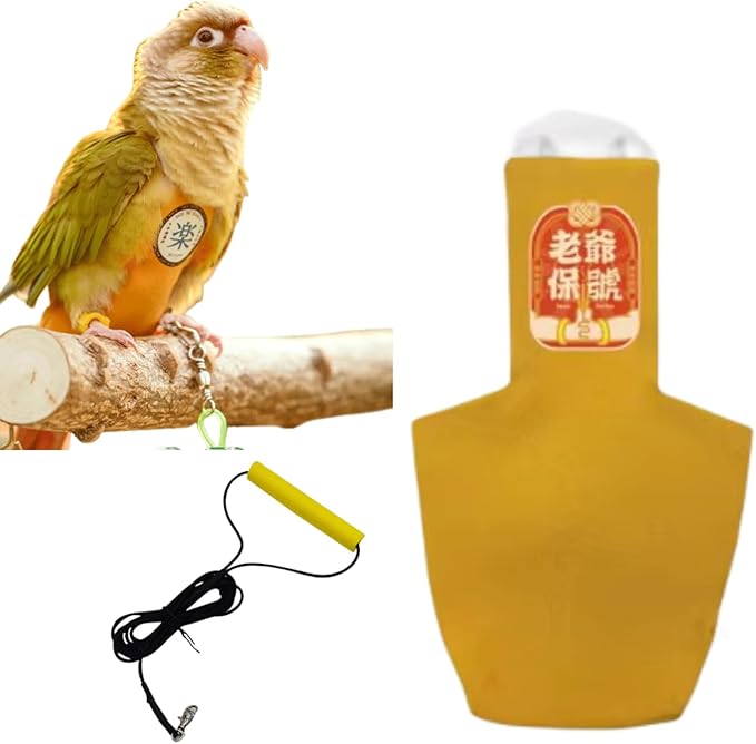 MANON ROSA Bird Diapers Leash Set Washable Reusable Handmade Flight Suit Waterproof Inner Layer - Protective Parrot Nappy Clothes Parakeets Macaws Budgies Canaries (Yellow3,Quaker Parakeet)