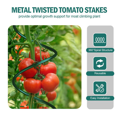LAKNUAL 58" Green Plant Supports Spiral Tomato Cages, 10 Pack Metal Twisted Tomato Stakes Climbing Plant Stake Tower Outdoor Indoor