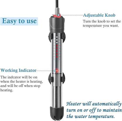 HITOP 50W Adjustable Aquarium Heater, Submersible Fish Tank Heater Thermostat with Suction Cups for 8-16Gal