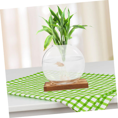 DOITOOL 2pcs Hydroponic Plant Glass Vases with Wooden Base, Small Propagation Jars for Indoor Greenery, Retro Style Desk Flower Pots for Home Office Décor