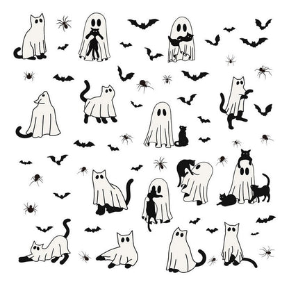 6 Sheets Halloween Window Clings Ghost Window Stickers Halloween Cute Black Cat Bat Designs Double-Side Glass Decals for Home Office Party Favor Windows Glass Decoration Supplies