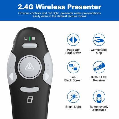 QUI 2 Pack Presentation Clicker, Wireless Presenter Remote Clicker for PowerPoint, Slide Advancer for Mac, Windows, Google Slide, Keynote (USB Type-c, Black Blue)