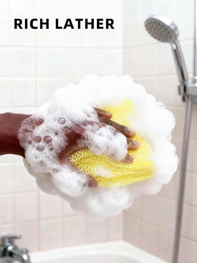 Cleangor 2Pcs African Net Sponge Authentic with Knots - Exfoliating Body | Scrubber for All Skin Types, African Bath Sponge, Wash Cloth, Gentle Exfoliation Shower Rag for Women Daily Use