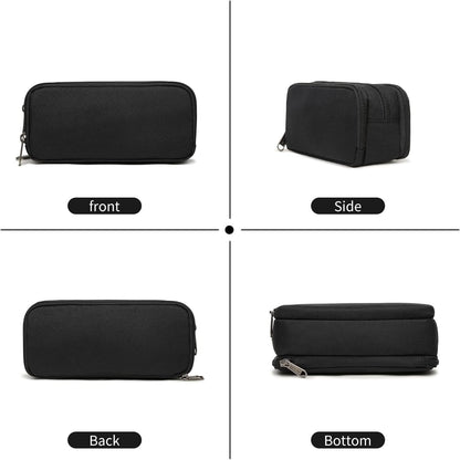 Della Gao Large Capacity Pencil Case, Aesthetic Pencil Pouch with 3 Compartments Nylon Storage Pen Bag Office Stationery Organizer for Women and Men(01-3BK)