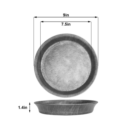 ARTLINE Decorative Rustic Plastic Plant Saucer Medieval Antique Matte Metal Look, 4 Pack 7" Small Flower Pot Drip Water Trays Indoor Outdoor, Planter Drainage Plates to Catch Water, Bronze