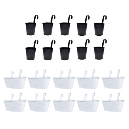LaLaGreen Bundle- 10 Pack, 6 Inch Black + 10 Pack, 11.8 Inch White Metal Pot Wall Mount Hanging Window Flower Plant Herb Boxes Famhouse Style Balcony Garden Decor Outdoor Rail Fence Patio Porch Deck