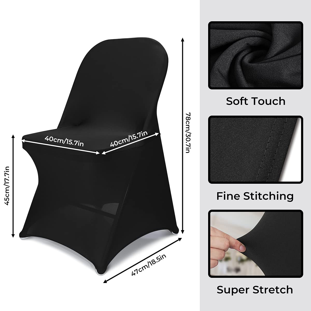 Babenest 100PCS Spandex Folding Chair Covers, Halloween Upgraded Universal Stretch Washable Fitted Chair Slipcovers Protector for Wedding, Holidays, Banquet, Party, Celebration (Black)