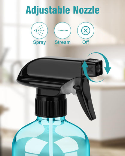 Bontip Glass Spray Bottle, Light Blue Glass Spray Bottle Set & Accessories Refillable for Plants Window Cleaners Aromatherapy Facial hydration Watering Flowers Hair Care (2 Pack/16oz) (Light Blue)