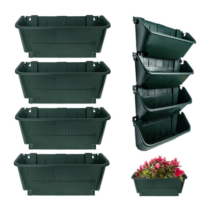 Self-Watering Wall Mounted Planter Set, Indoor and Outdoor Vertical Planter, Stackable Wall Mounted, for Balcony Decoration(Blackish Green 4 Pack)
