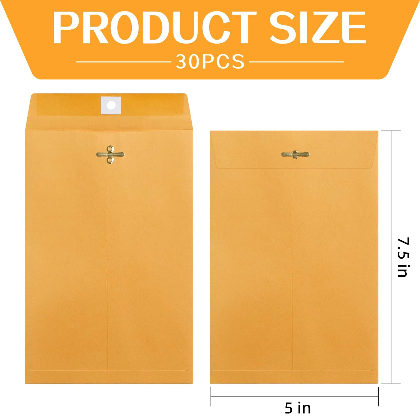 Bazyrock 30 Pcs 5 x 7.5Inch Manilla Envelopes,Kraft Envelopes with Clasp Closure and Gummed Seal for Office Document School Business Home