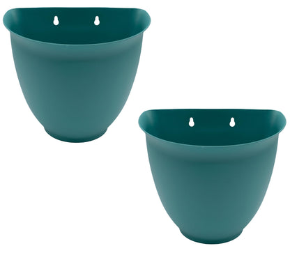 The HC Companies 8 Inch Garden Wall Planter - Plastic Hanging Plant Pot for Indoor Outdoor Flowers, Herbs, Dusty Teal (Pack of 2)