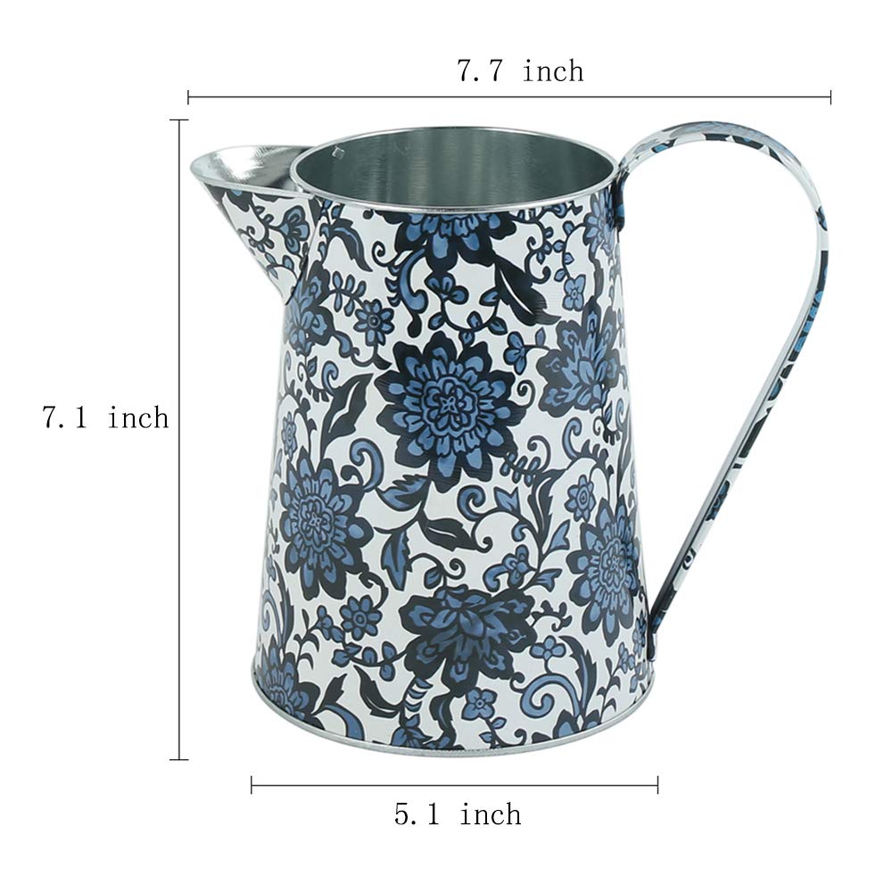 PHILPETY Shabby Chic Watering Can Galvanized Finish Metal Vase Country Rustic Pitcher Primitive Jug Decorative Flower Holder, 7.1" H