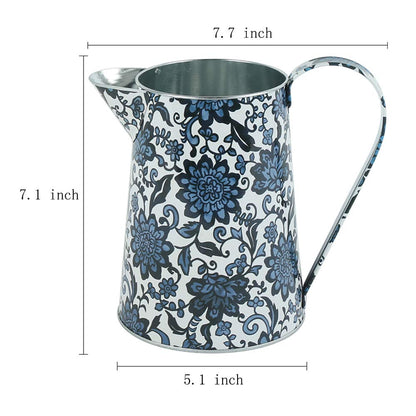 PHILPETY Shabby Chic Watering Can Galvanized Finish Metal Vase Country Rustic Pitcher Primitive Jug Decorative Flower Holder, 7.1" H