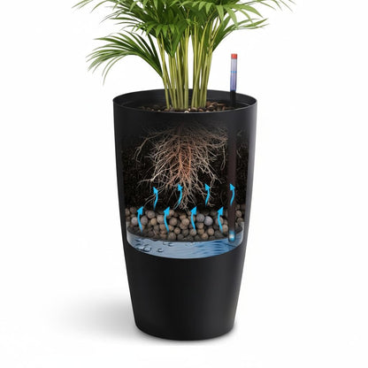 ActiveTrail 22 in Tall Planters Set of 2, Large Black Planters for Indoor & Outdoor Plants, Self Watering Pots with Water Level Monitor and Inner Bucket for Porch, Patio, Backyard
