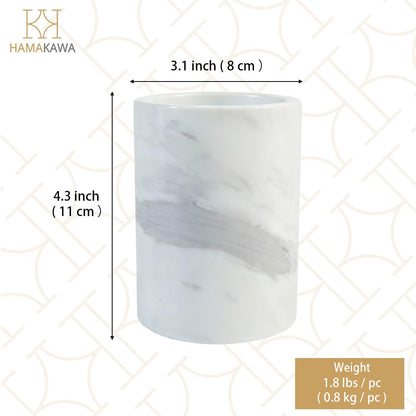 HAMAKAWA Natural Marble Toothbrush Holder, Volakas White Toothbrush Tube for Bathroom, Makeup Shelf, Counter, Bedroom and Dresser