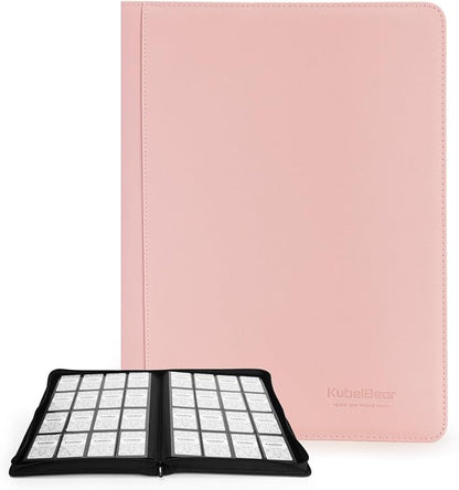 Card Binder – 1024 Capacity, Zippered Trading Card Holder for MTG, Sports & Collectible Cards – Acid-Free, Durable & Travel-Friendly Storage (Pink dots, 16 Pocket)