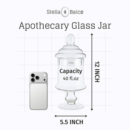 Stella Baic Clear Glass Apothecary Jar, Glass Candy Jar with Lid, Classic Footed Glass Jar, Elegant Decorative Jar (Height: 12", Diameter: 6")